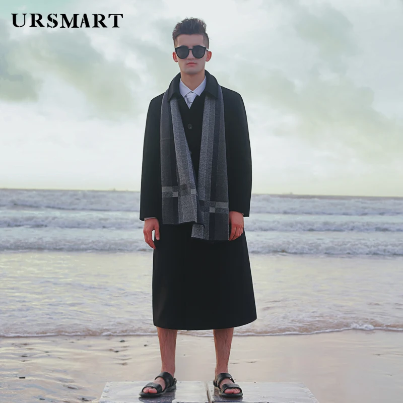 2024 Long men's wool coat single breasted long knee length thickened liner business gentleman business trip work coat men