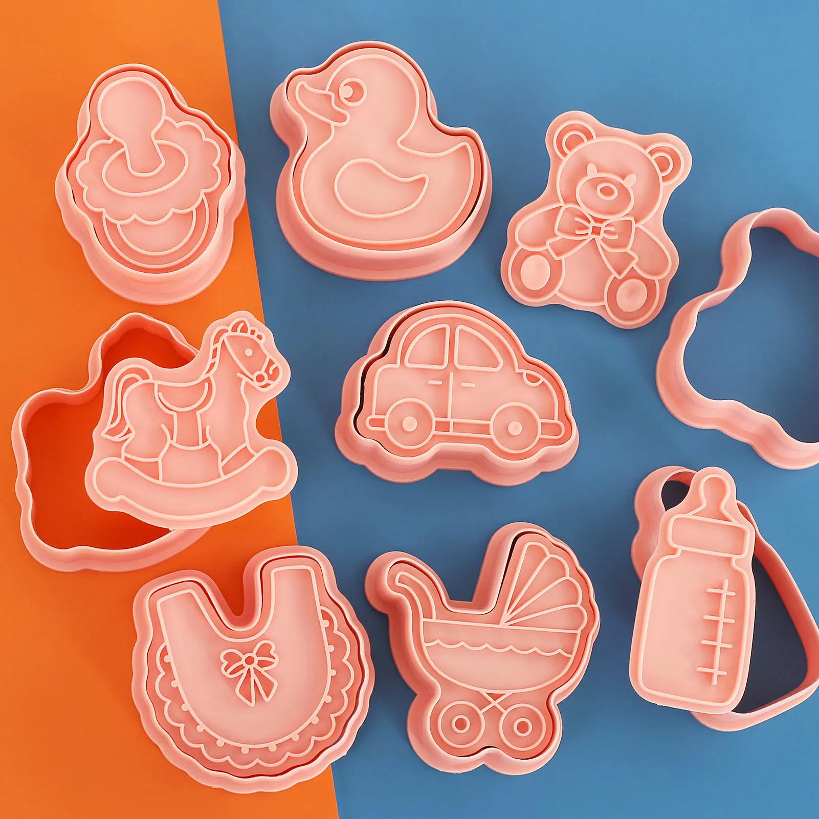 8 Pcs Baby Shower Cookie Cutters Set 3D Cookie Stamps for Kids Birthday Baking DIY Pastry Cake Decoration Tools