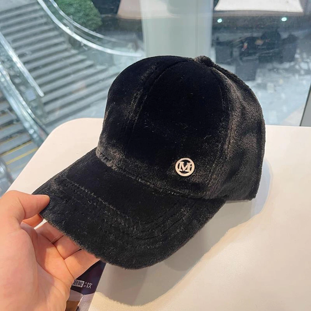 New M Versatile Baseball Cap Blended Caps Brand Female Autumn And Winter All Match Plush Hat Suitable For Face Big Baseball Caps image 3