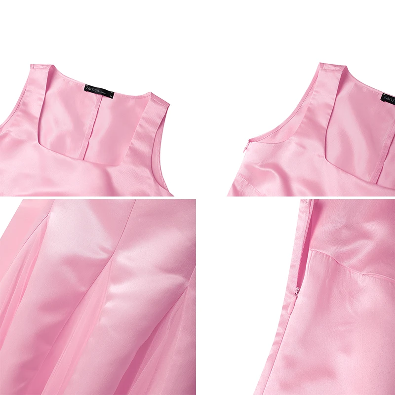 ZANZEA Robe de soirée élégante mode femmes Sexy sans manches solide Satin fête Robe d'été décontracté plissé col carré longue Robe