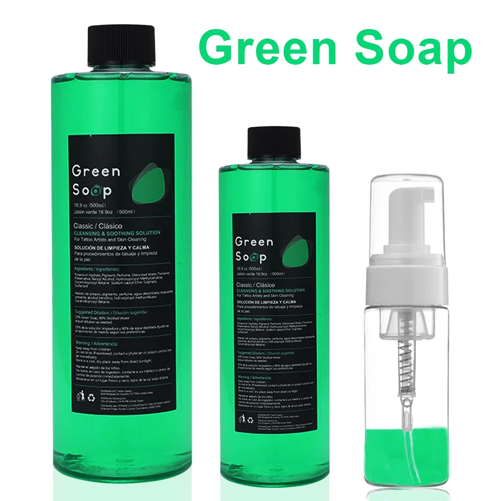 

Зеленое мыло для татуировки, успокаивающее средство, мыло для татуировки с синими водорослями и пенящейся бутылкой для начинающих татуировок, товары для художников