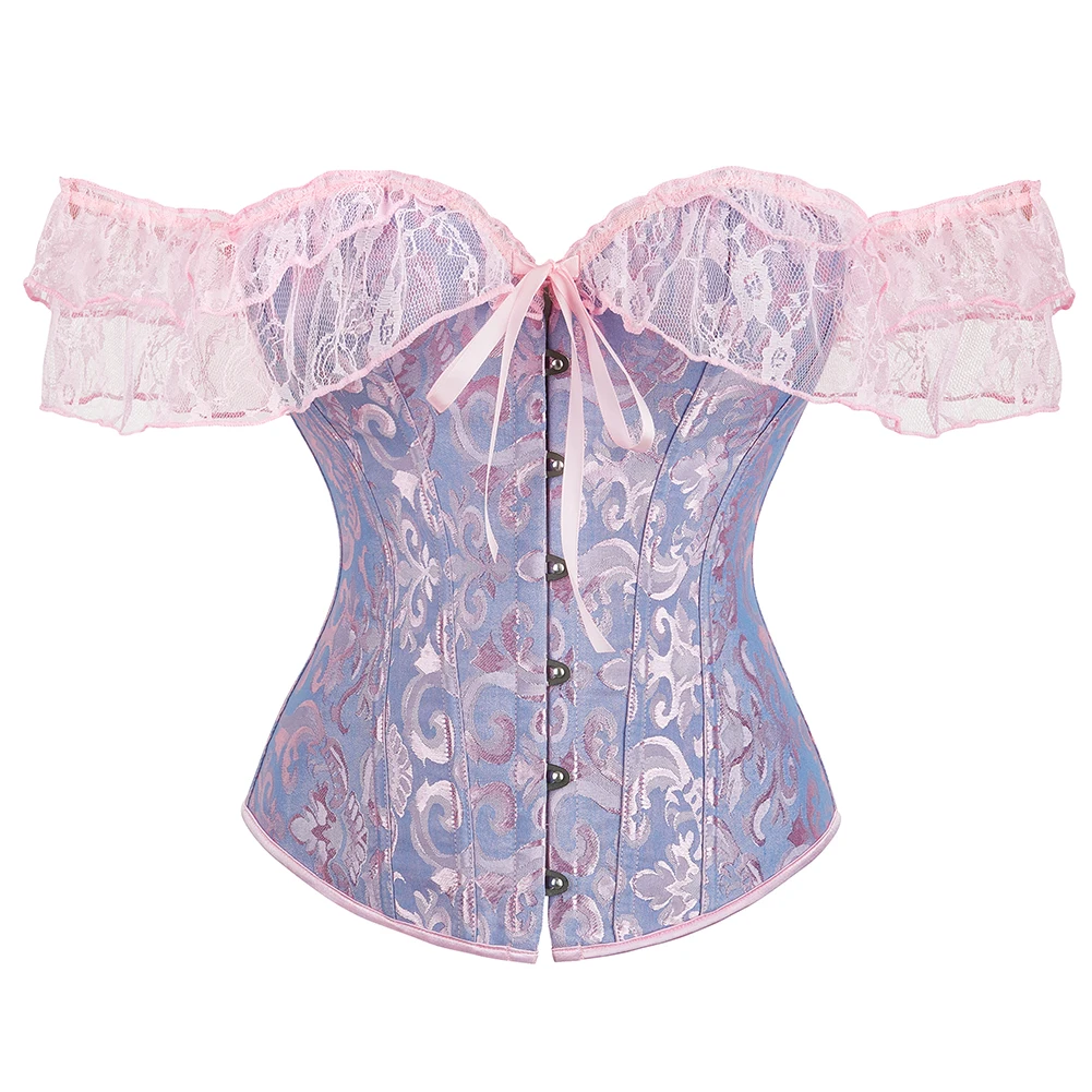 Steampunk viktorianisches Korsett Top Spitzenärmel Brustbinder Bustier Plus Size 6XL Dessous Gorset