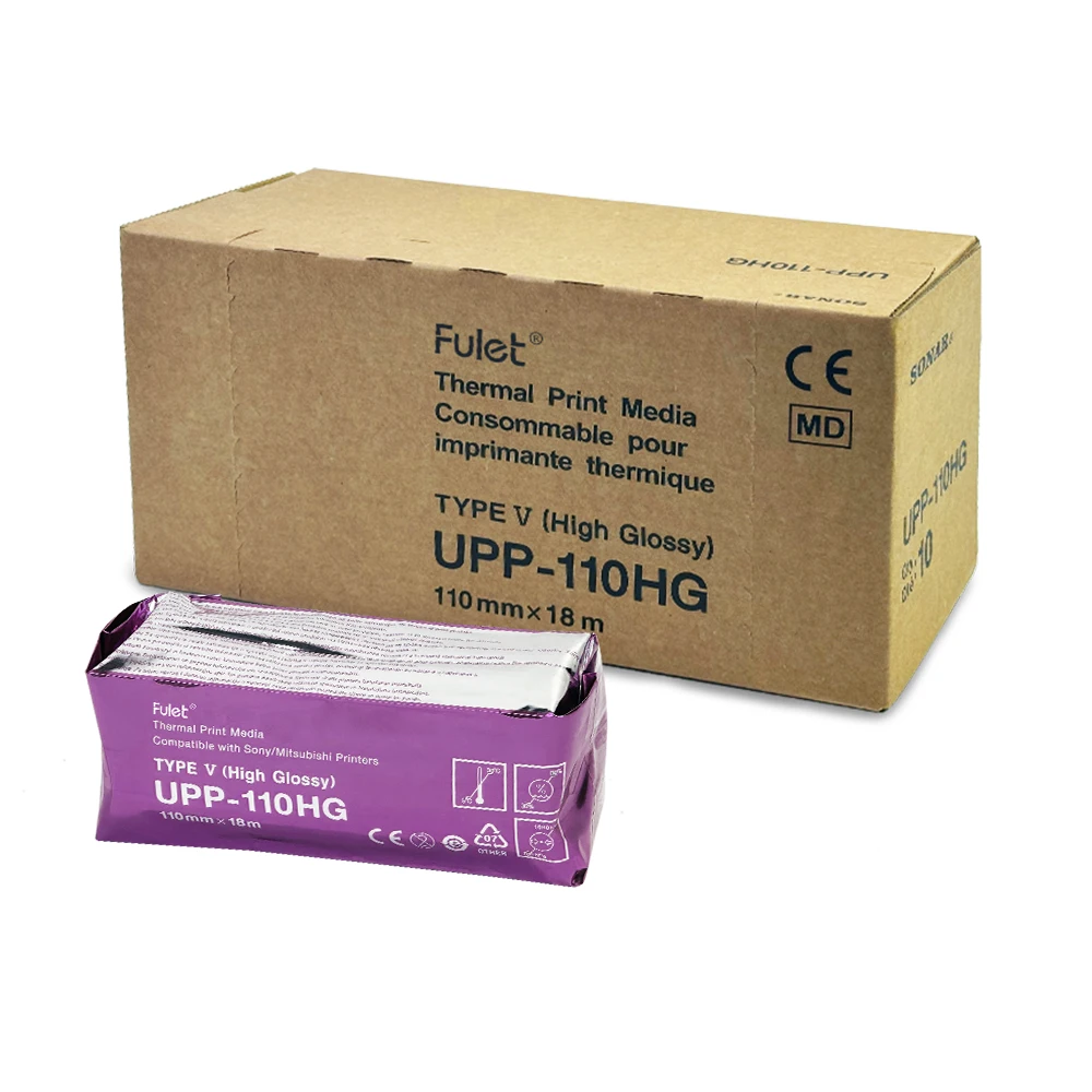 Fulet UPP-110HG High-Gloss Black & White Ultrasound Thermal Print media video imaging Paper 10 rolls per box