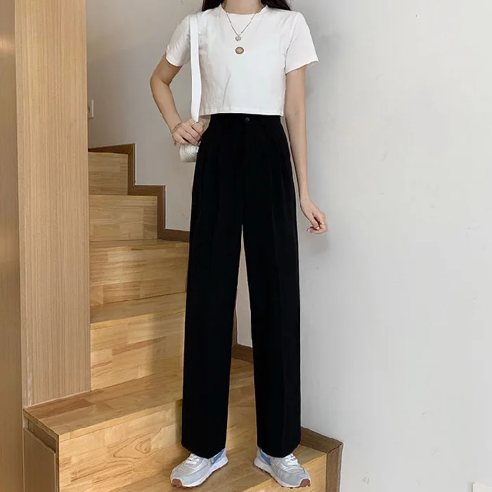 Women's wide leg pants 2024 new summer straight leg casual suit pants Korean version high waist hanging pants