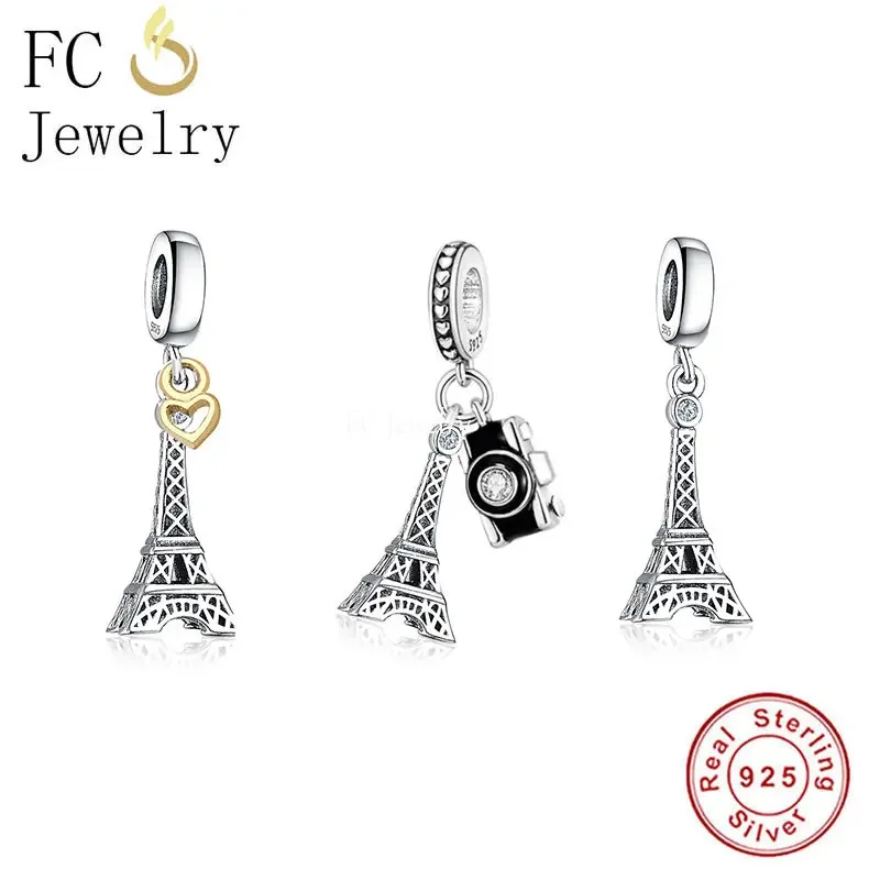 

Huoonew Fit Original Pan Charm Bracelet 925 Silver Camera Paris Eiffel Tower Beads Pendant DIY Making Travel Berloque