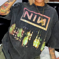 25SS Streetwear Oversized Saint T-Shirt Men Women High Quality Cotton Vintage Washed Black Tee Top NIN Nine-Inch Nail T Shirt