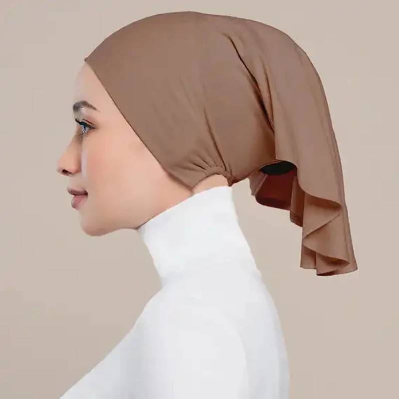 Solid Color Muslim Fashion Hijab Turban Bonnet Long Tail Head Wraps Soft Elastic Hijab Hats Breathable Chemo Cap For Women Girls