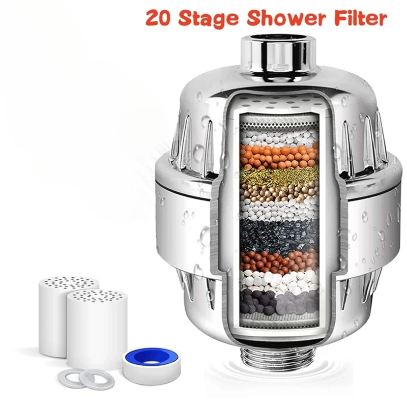 20 Stage Shower Water Filter Set To Remove Chlorine Fluoride Heavy Metals Filtered Soften Water For Shower Head