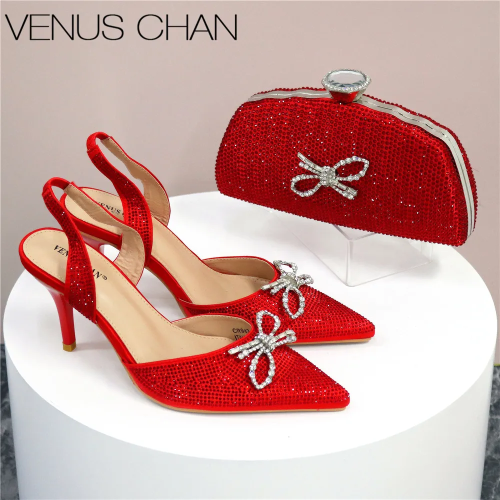 

Red New Fashion Italian Design Pumps for Women Nigerian Shoes with Matching Bag for Royal Wedding Party Luxery Sandals