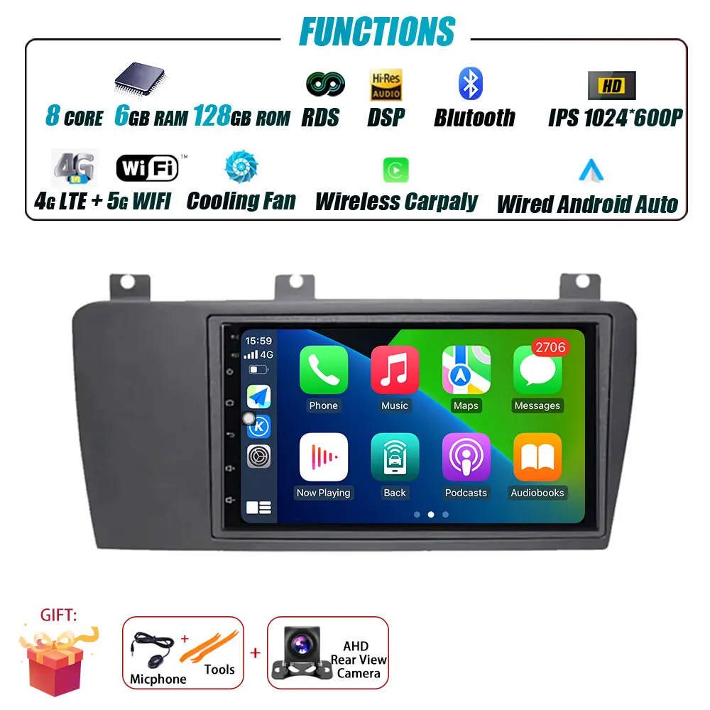 7Inch Android 15 Voor Volvo XC70 V70 S60 2005 - 2009 Autoradio Multimedia Speler Navigatie GPS Draadloze Carplay 4G WIFI