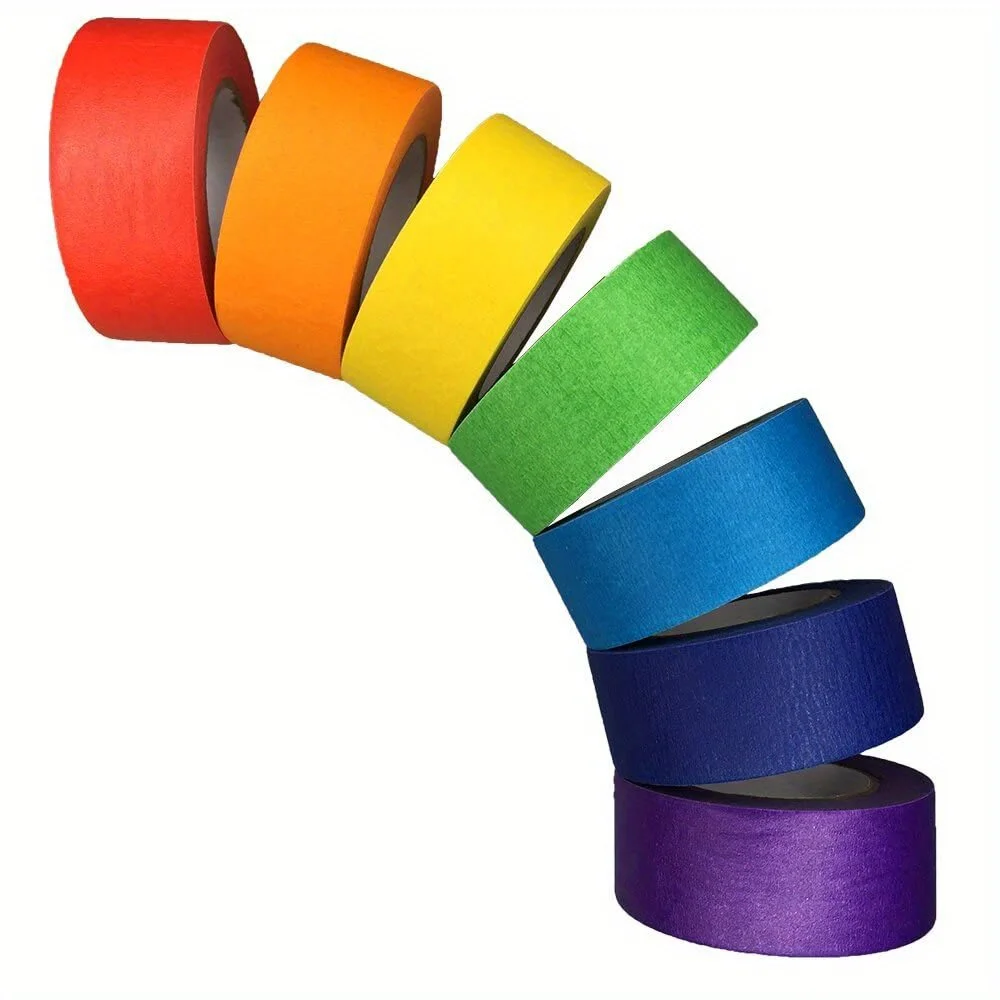 Colored Masking Tape Colored Painters Tape 1 inch Width Adhesive Tape Textured Paper 7 Rolls