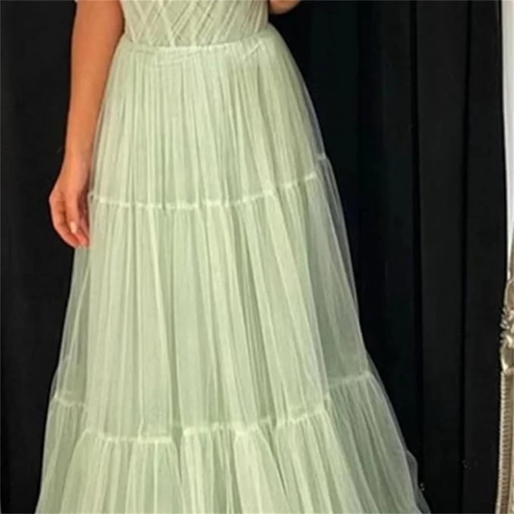 Jessica Light Green Prom Dresses Tulle Evening Dress A-shaped Formal Occasions Wlegant Ladies Wedding Party Dressesفساتين السهرة