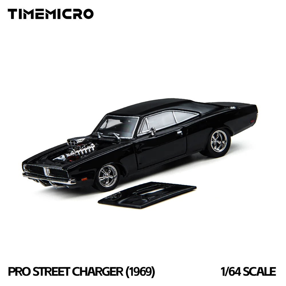 *Pre-order*TimeMicro 1:64 1969 Black Modified Muscle Car Diecast Model Pro Street Style Alloy Mini Vehicle Collectible Display