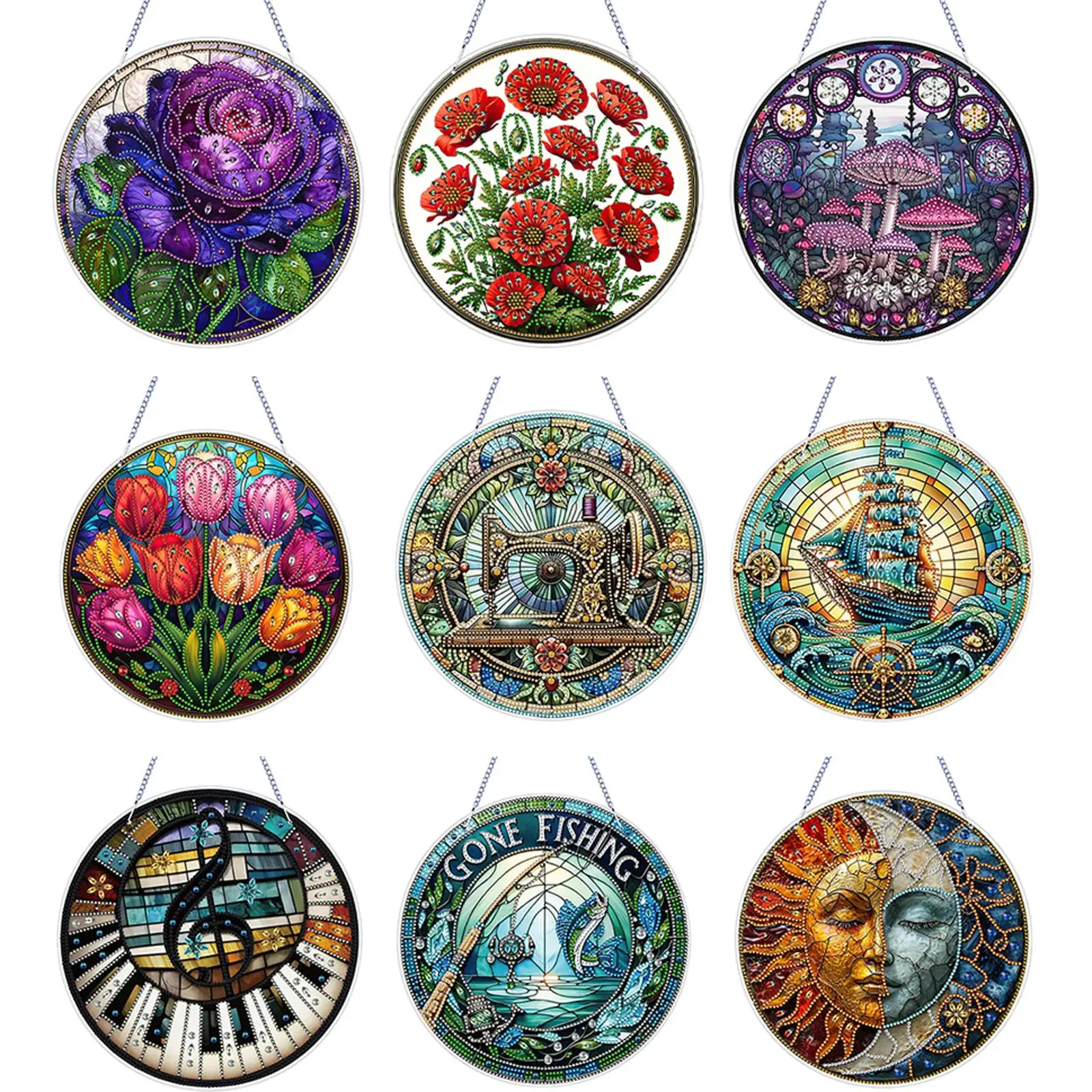 

2D Flat DIY Diamond Art Sun Catcher Hanging Diamond Art Kits Rhinestone Diamond Art Window Pendants DIY Home Decor Hanging Charm