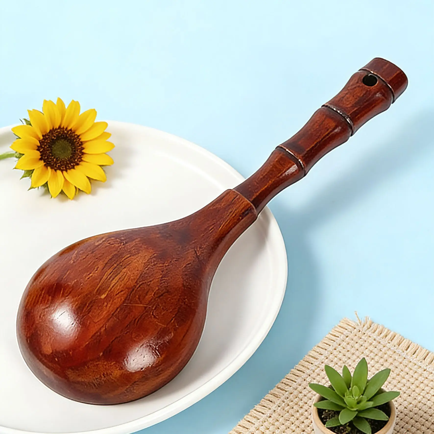 LMM Creative Handle Bamboo Spoon Dark Long Handle Porridge Spoon Sheng Spoon