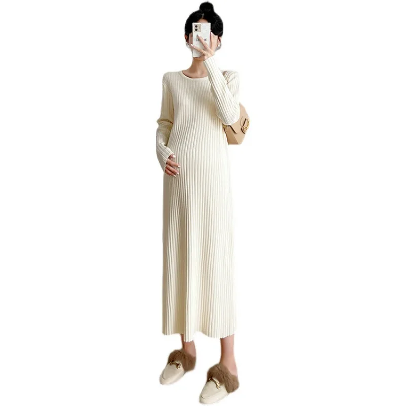 Autumn Winter Korean Fashion Knitted Maternity Sweaters Dress Elegant A Line Slim Clothes for Pregnant Women Hot Pregnancy