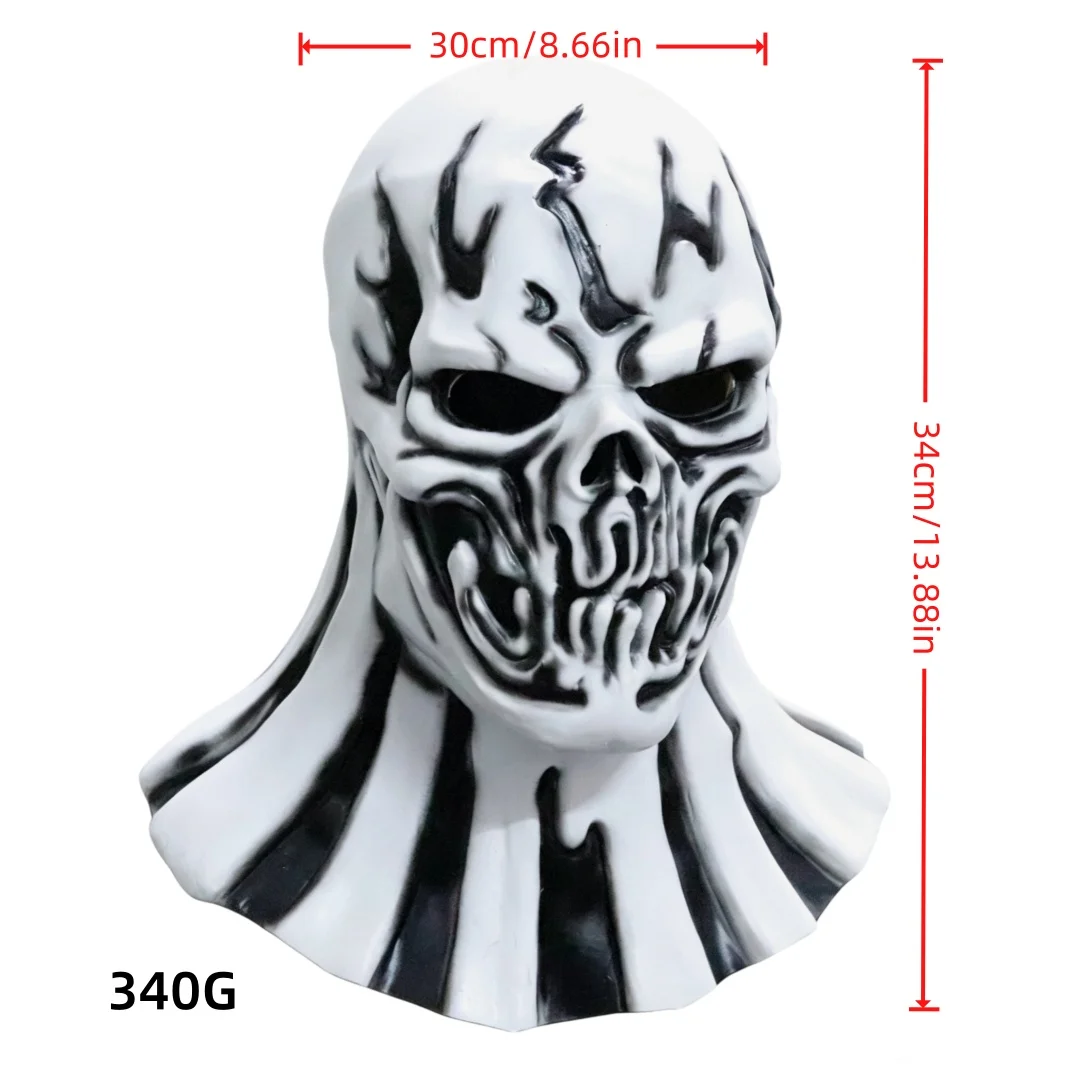 Horror Skull Full Head Mask With Extended Neck Design Spooky Skeleton Headgear For Halloween Escape Room Fancy Dress Cosplay
