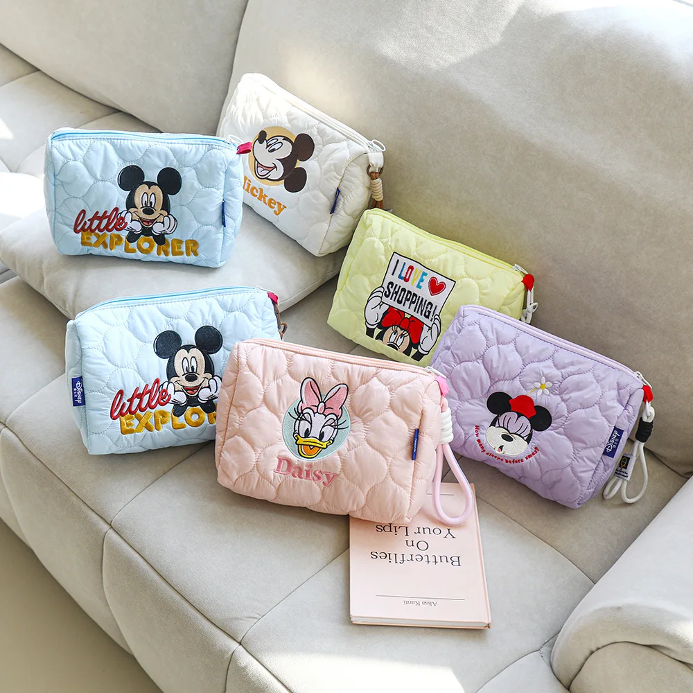 Bolsas de maquillaje de dibujos animados de Disney, Mickey Minnie Mouse, gran capacidad, organizador de artículos de tocador y cosméticos, bolsa de viaje portátil para mujer, regalos