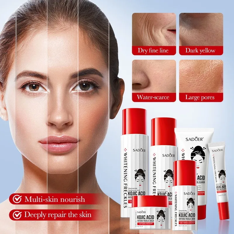 Koji säure White ning Hautpflege Set Reiniger Toner Serum Augen creme Gesichts creme Gesichts aufhellung Anti-Aging Falten Hautpflege