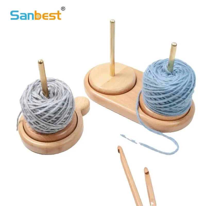 Yarn Holder Wooden Spinning Knitting Tools Beginner Crochet Accessories Stand Sewing Thread Spool Wool Ball Winder Rotation