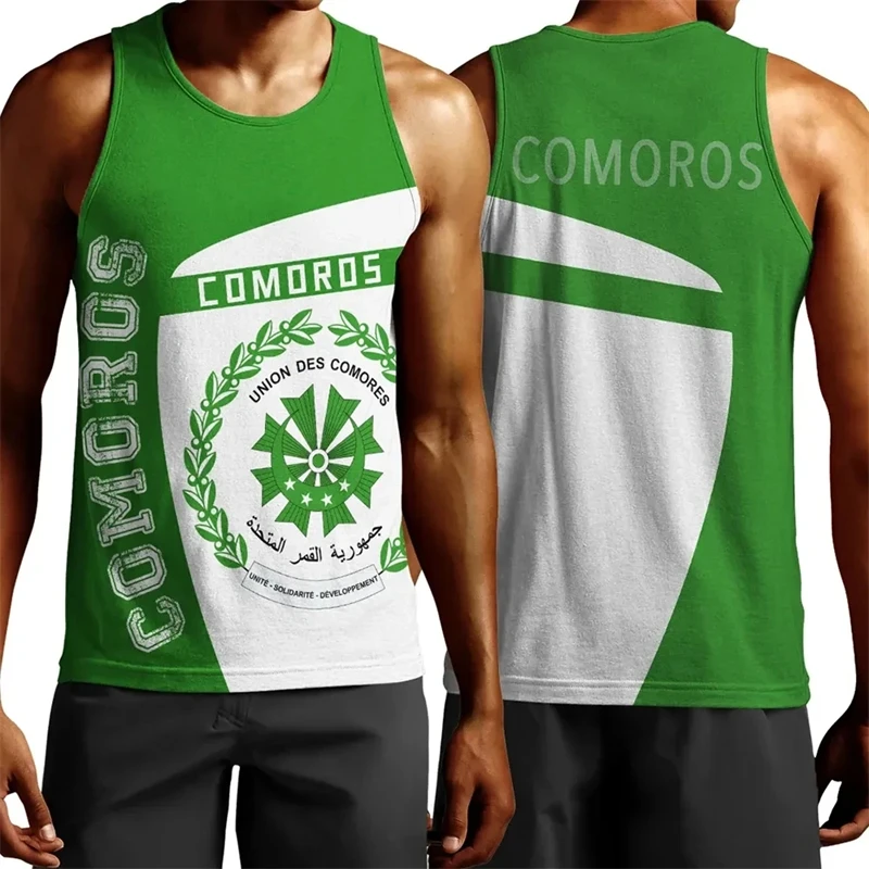 

Africa Comoros Map Flag 3D Printed Tank Top For Men Clothes Fashion Dashiki Vest Sport Running Jersey Patriotic Boy Waistcoat