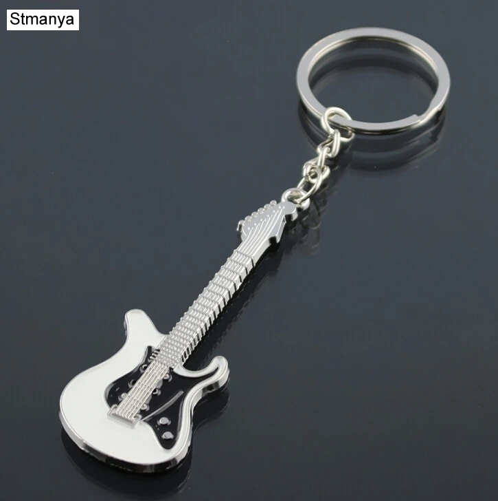 New fashion Guitar Key chain Metal 6 colour KeyChain Cute Musical Car Key Ring Silver Color pendant For Man Women Party Gift
