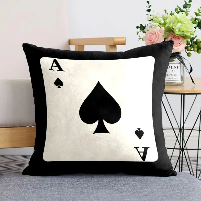 Funny Poker Pattern Throw Pillow Case Hearts A J Pillowcases for Pillows Bedroom Decoration Luxury Bed Chair Pillow Cover 45x45