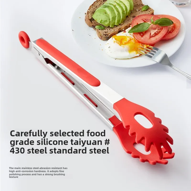 

Outdoor BBQ stainless steel food clip kitchen utensil silicone food clip