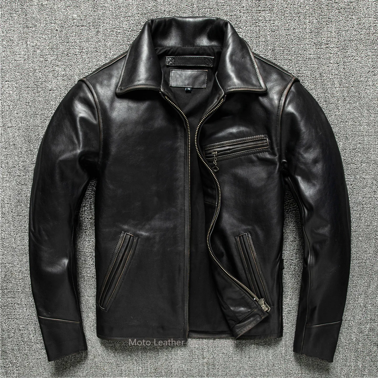 

Новая винтажная мужская кожаная куртка из конской кожи с эффектом потертости, ручной работы, приталенного кроя