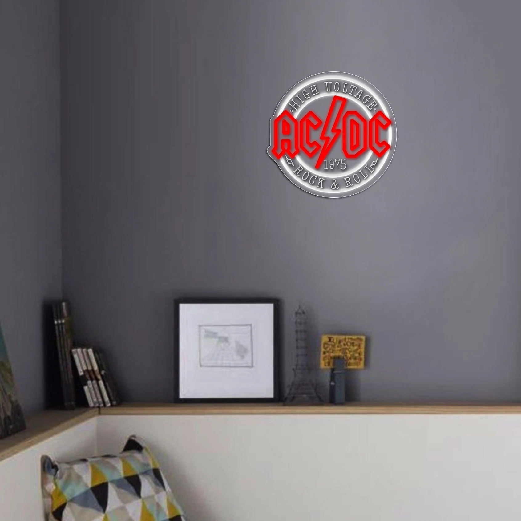 1 علامة نيون لموسيقى الروك AC/DC 1975، مناسبة للحانات المنزلية والحاضنات وغرف الترفيه وغرف الألعاب وجدران المرآب #5
