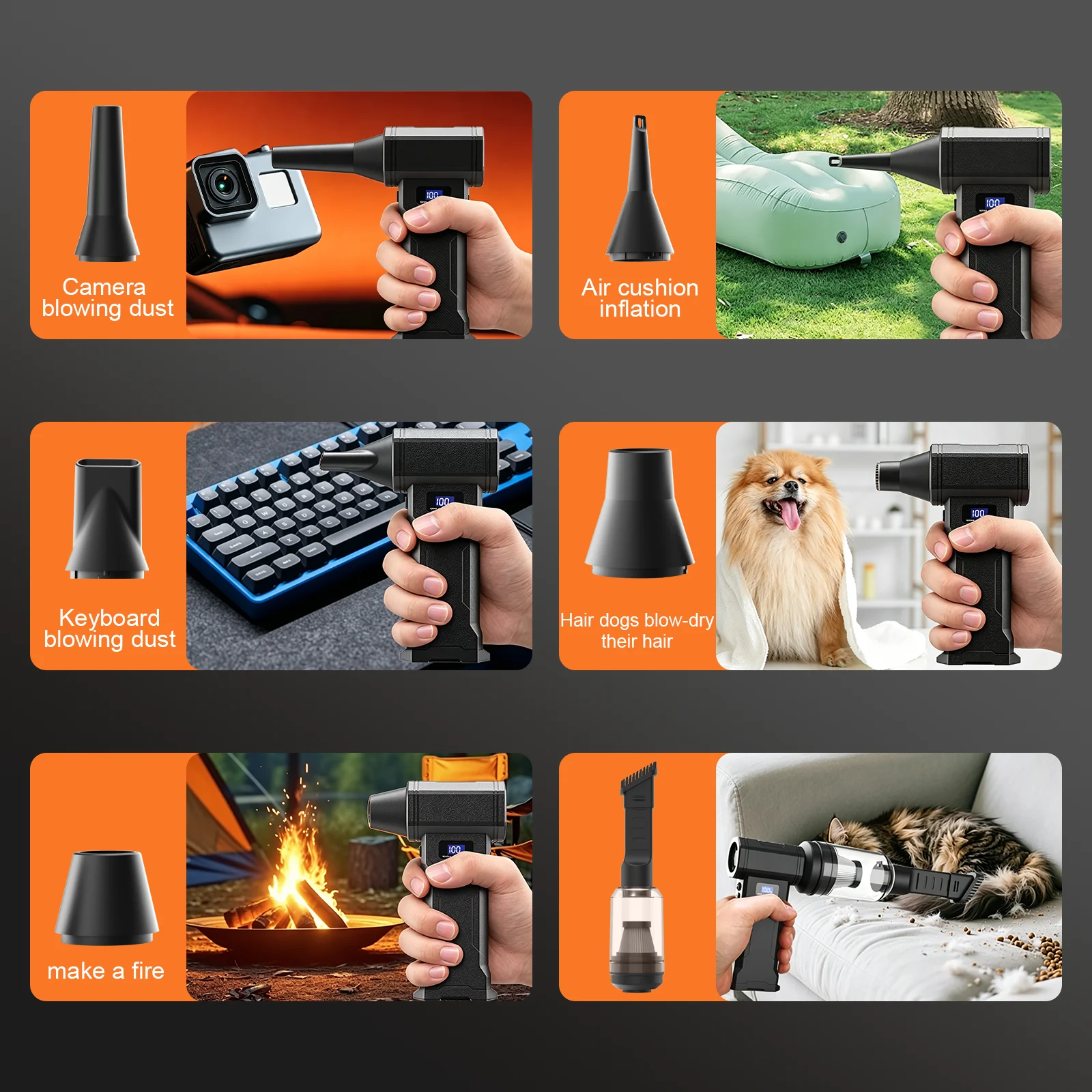 Mini-Turboventilator 2-in-1, kabelloses Gebläse & Staubsauger, 130.000 U/min, 4 Geschwindigkeiten, LED-Display, Typ-C-Ladung, 4000mAh Akku – für PC/Auto/Haushaltsreinigung – Detail 4