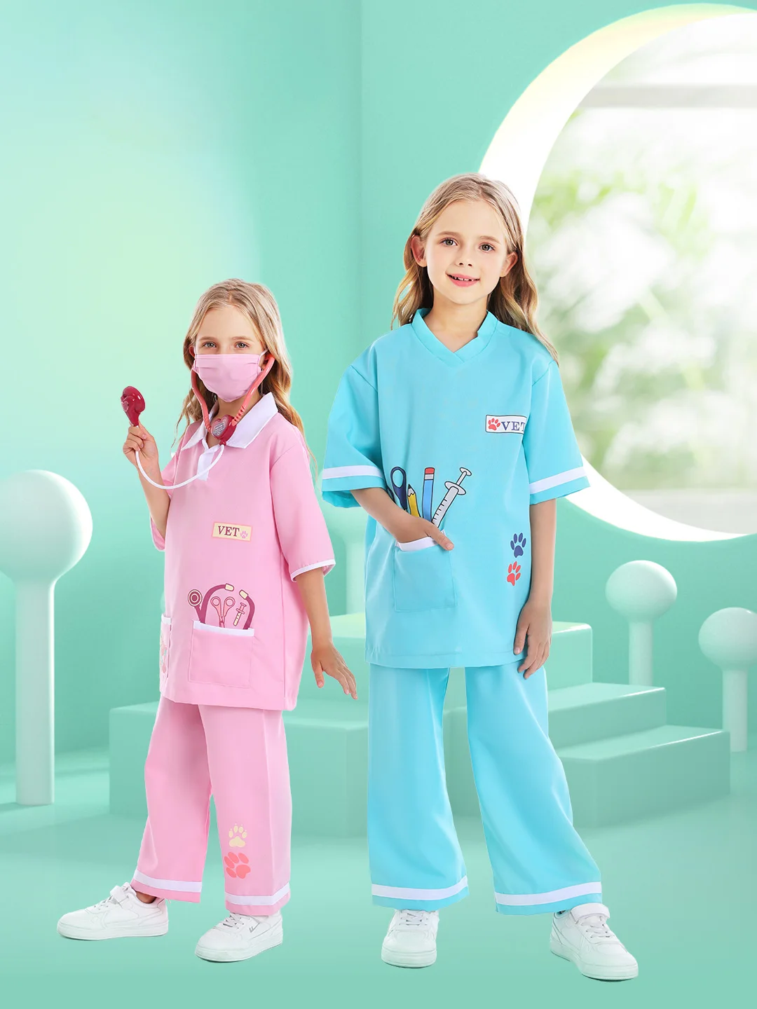 زي أداء الطبيب البيطري للأطفال من لعبة الهالوين، تجربة مهنية، ملابس الطبيب التنكرية للمسرح، ألياف البوليستر 00%