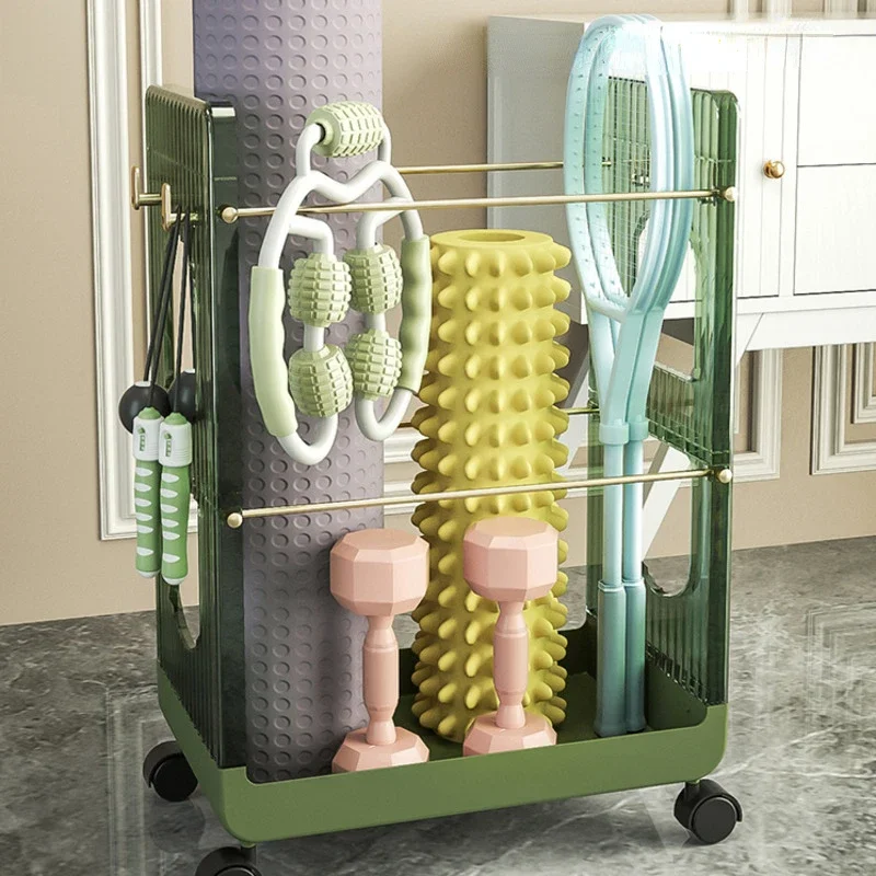 

Light Luxury Toy Basket Yoga Mat Storage Fitness Tool Rack Badminton Racket Frame with Wheels Versatile Gym Organizer