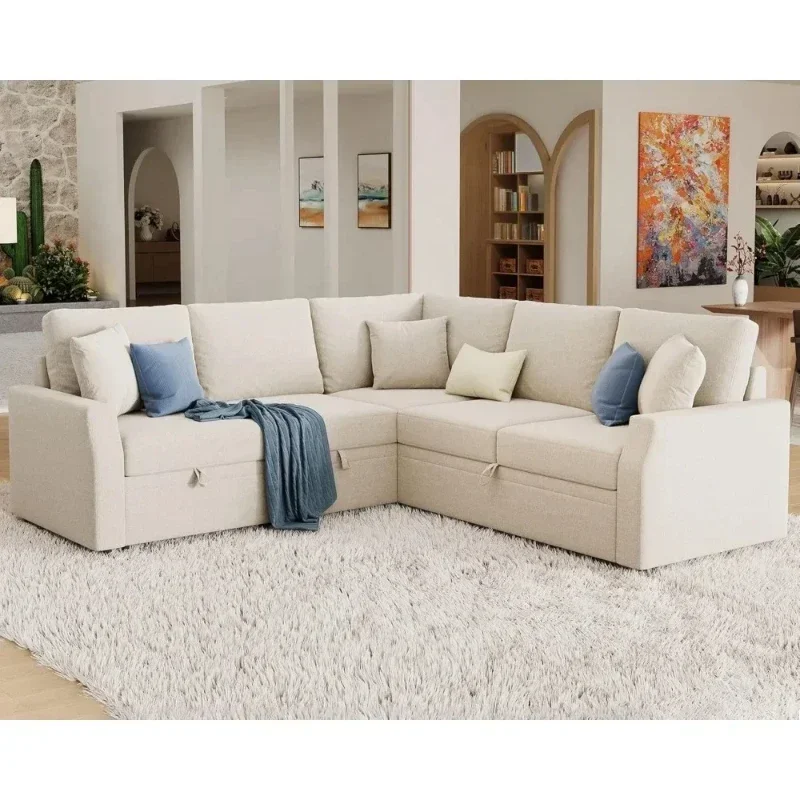 

Sofa Bed, 85 Inch Sleeper Sofa with Pull Out Bed & Storage Seat, Reversible L Shape Sectional Couch for Living Room Apartment