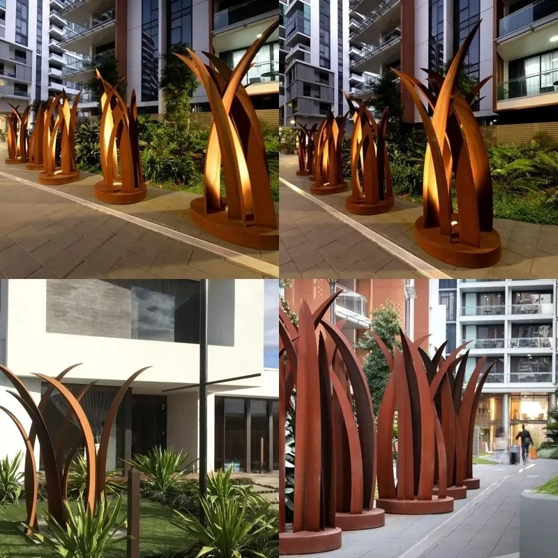 Modern Large Steel Sculpture with Grass Carving Design for Outdoor and Commercial Street Lighting Decor