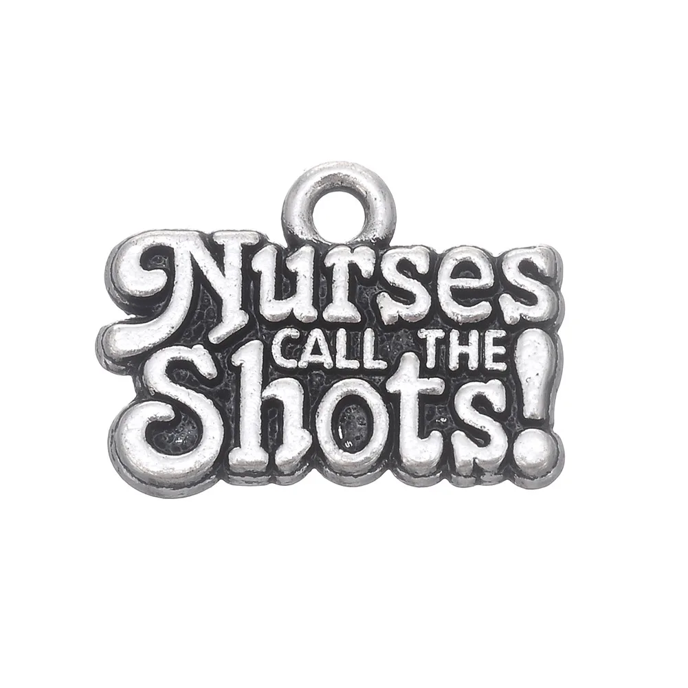 Alloy Letter Charms Nurses Call The Shots Vintage Message Charms 11*16mm 50pcs AAC1103