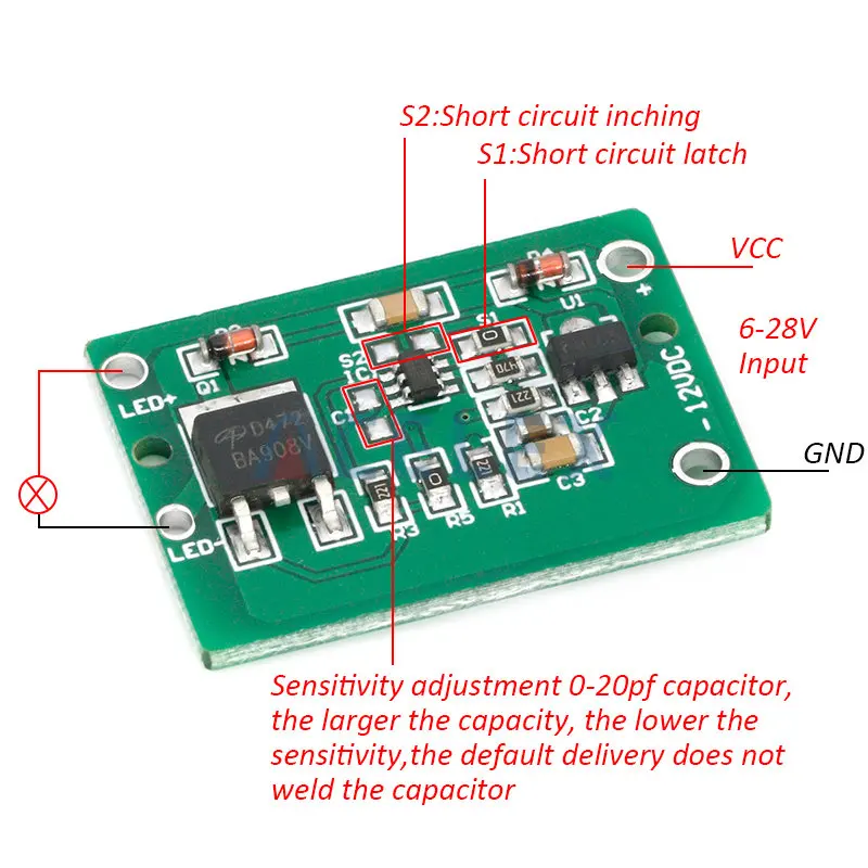 12V Capacitive Touch Switch Sensor Module Push Button Touching Key Module Jog Latch With Relay DC 6-20V 3A TTP223 module