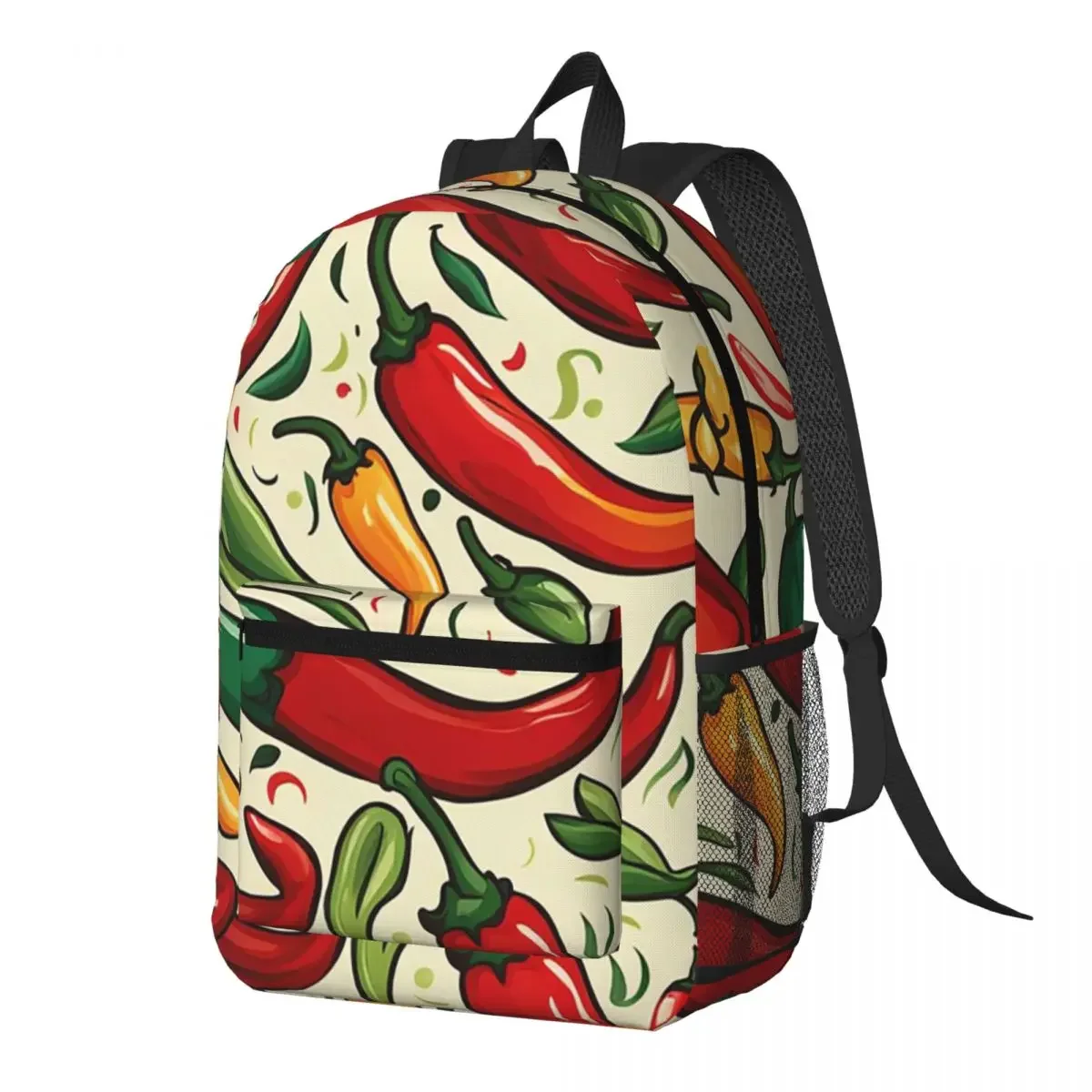 Fresh Colorful Chili Realistic Backpack Daypack Large Capacity Kids BookBag School Bag Shoulder Bags for Men Women