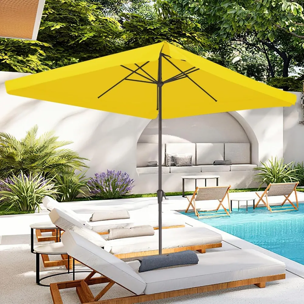 8x10 ft Rectangular Patio Umbrellas Outdoor Table Market Umbrella w/Crank, 8 Sturdy Ribs, UV Protection Waterproof Sunproof(Yel