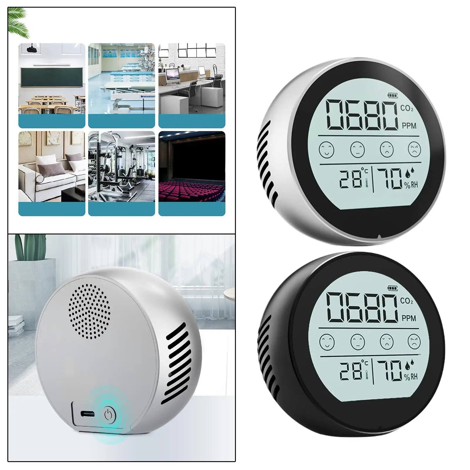 Compact ,Temperature Humidity Monitor ,Indoor CO, Dioxide Monitor NDIR Sensor for Home,Warehouse,Workplace