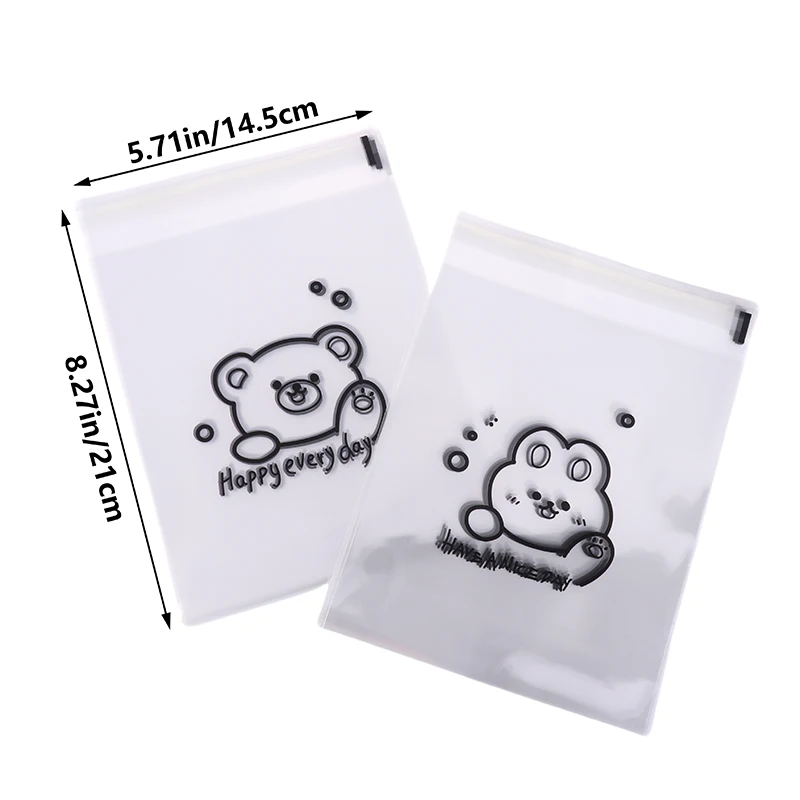100Pcs Cute Bear Pattern Transparent Self-Sealing Bread Gift Wrap Bag Happy Everyday Blessing Printed Bags For Biscuits Cakeries