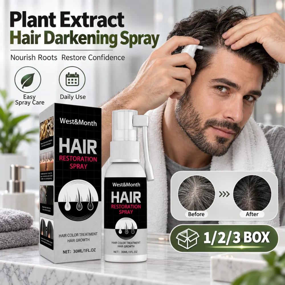 30ml Plant Extract Hair Darkening Spray Polygonum Multiflorum Ginger Root Scalp Nourishing Gray White Hair Care Serum