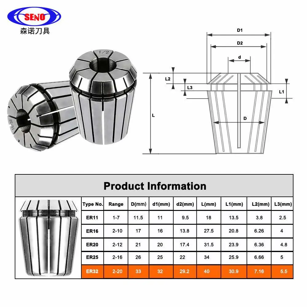 Engraving Machine Spindle Motor ER11 ER16 ER20 ER25 ER32 ER Precision Spring Collet Chuck 0.015mm for CNC Milling Tool Holder