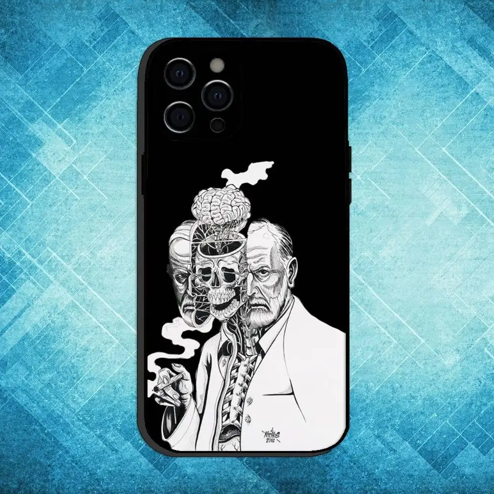حافظة هاتف Sigmund Freud للتحليل النفسي لهاتف iPhone17,16,15,14,13,12,11 Plus، Pro Max غطاء أسود ناعم