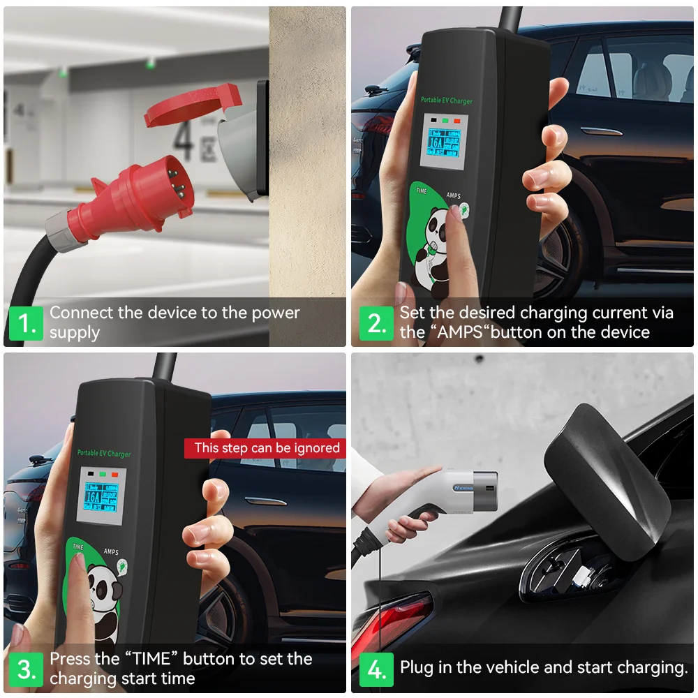 Khons Electric Car Charger 1Phase 16A Portable Charger Type2 EVSE Charging Box Cee Plug IEC62196 Electric Car Charger