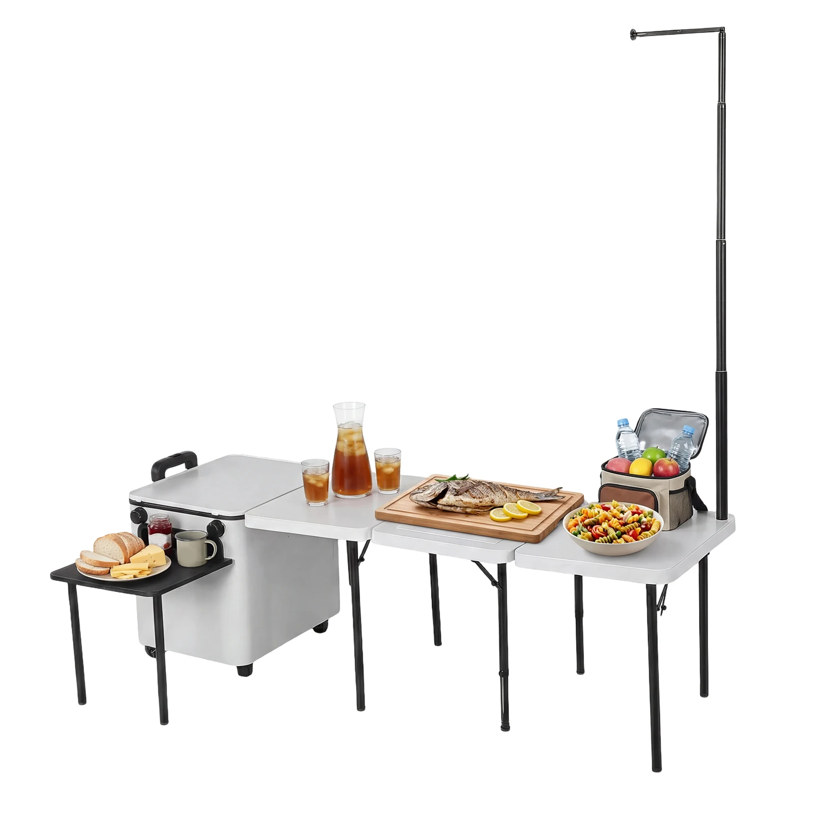 

Многофункциональный уличный приставной столик на колесах, портативная складная походная кухонная станция с креплением для фонаря, для пикника, пляжа, автодома, путешествий