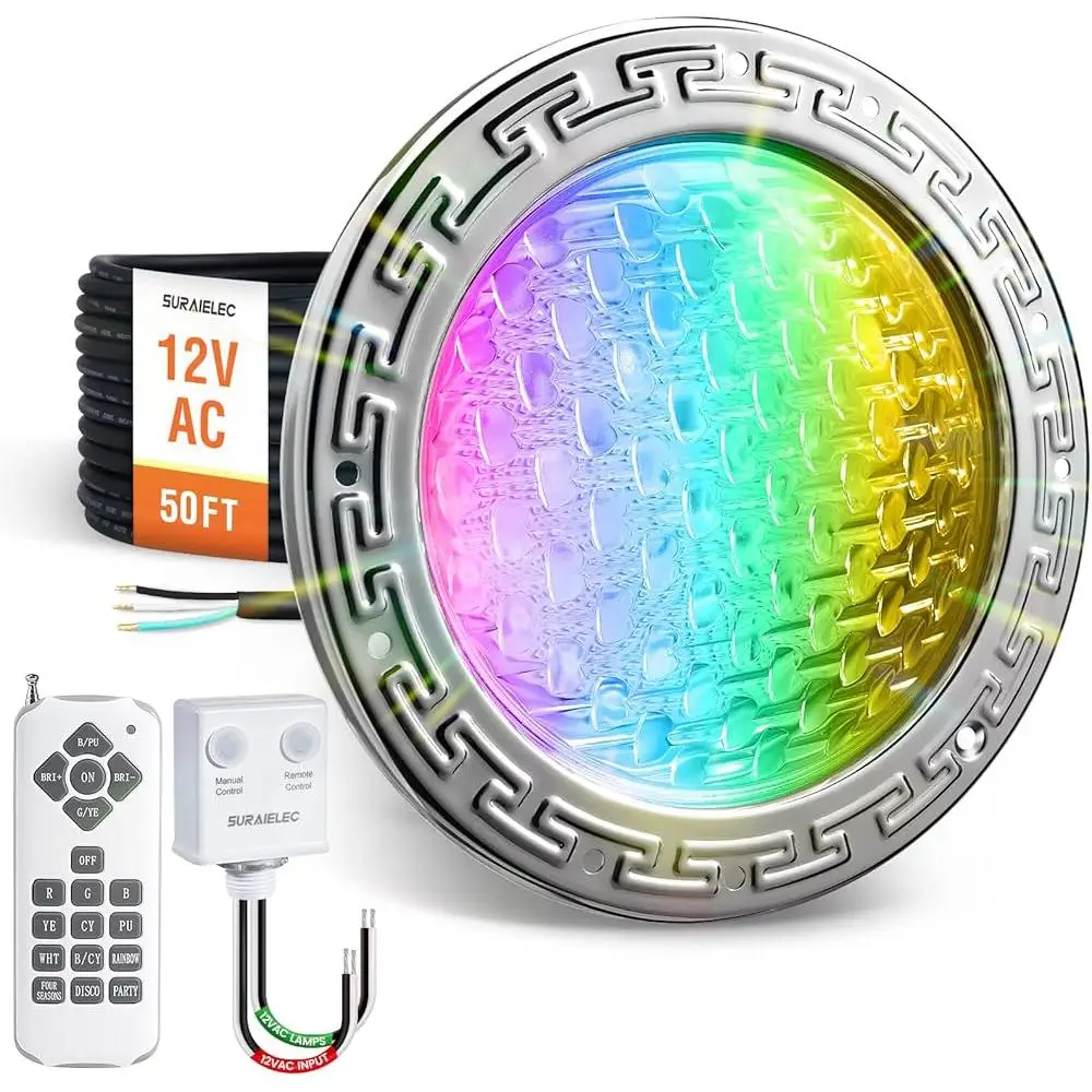12V AC Pool Lights Color Changing LED Underwater Light with Remote Control 10 Inch Waterproof Durable Inground Pools