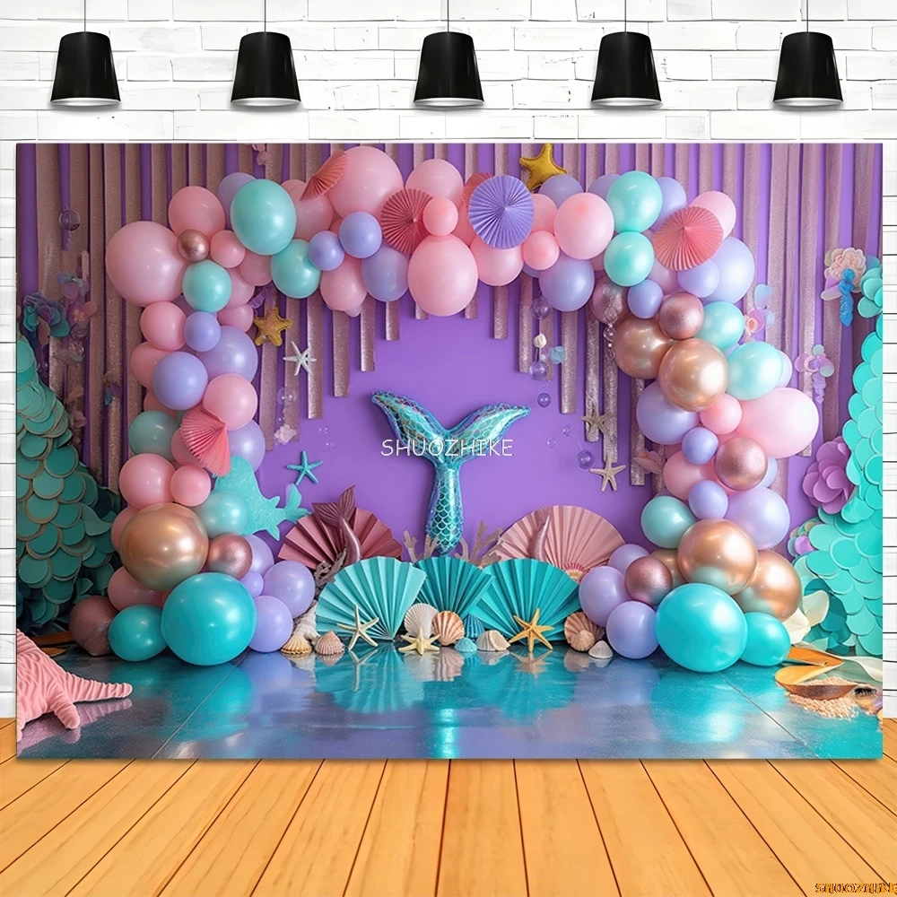 Fairy Castle Mermaid Seashells Circus Tent Photography Backdrops Balloons Birthday Party Decor Photo Studio Background NR-06