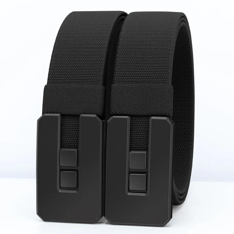 Hot selling black matte lazy push-pull buckle men's waist belt with high elasticity and breathable outdoor tactical belt for men