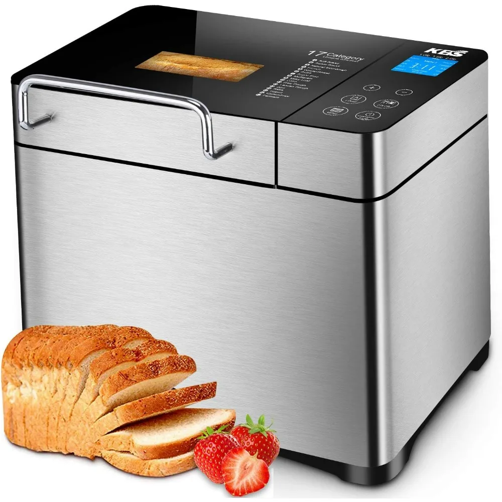 

Stainless Steel Bread Machine, 2LB 17-in-1 Programmable XL Bread Maker with Fruit Nut Dispenser, Nonstick Ceramic Pan